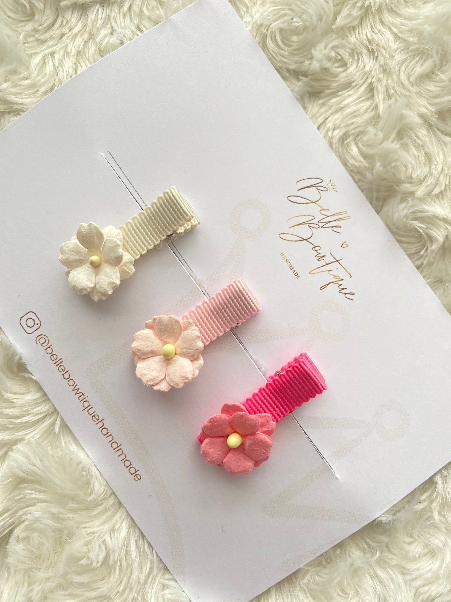 Fully Lined Ribbon flower fringe clips - toddler clips - baby hair clips - small ribbon clips - choose own colours - mini clips