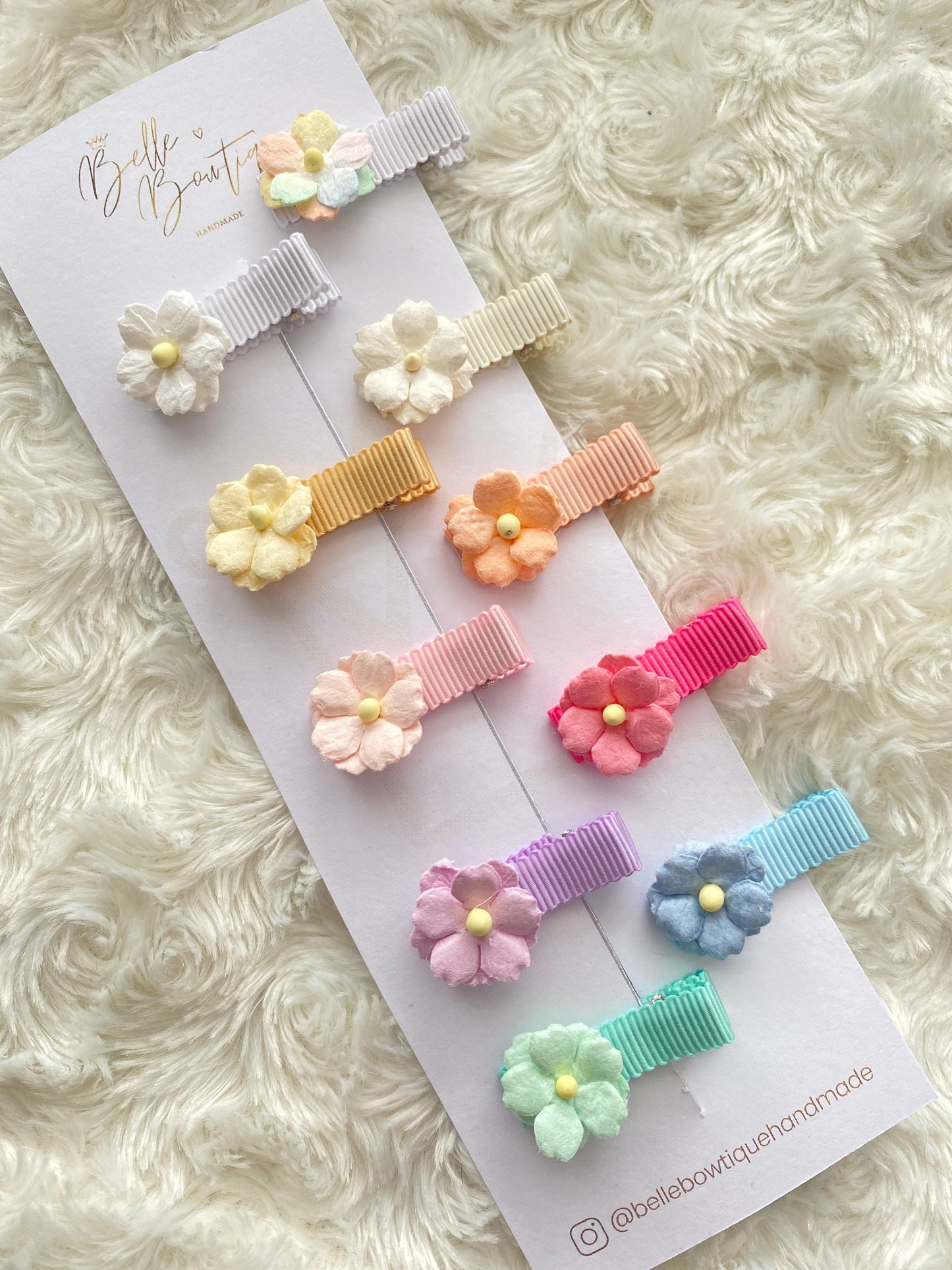 Fully Lined Ribbon flower fringe clips - toddler clips - baby hair clips - small ribbon clips - choose own colours - mini clips