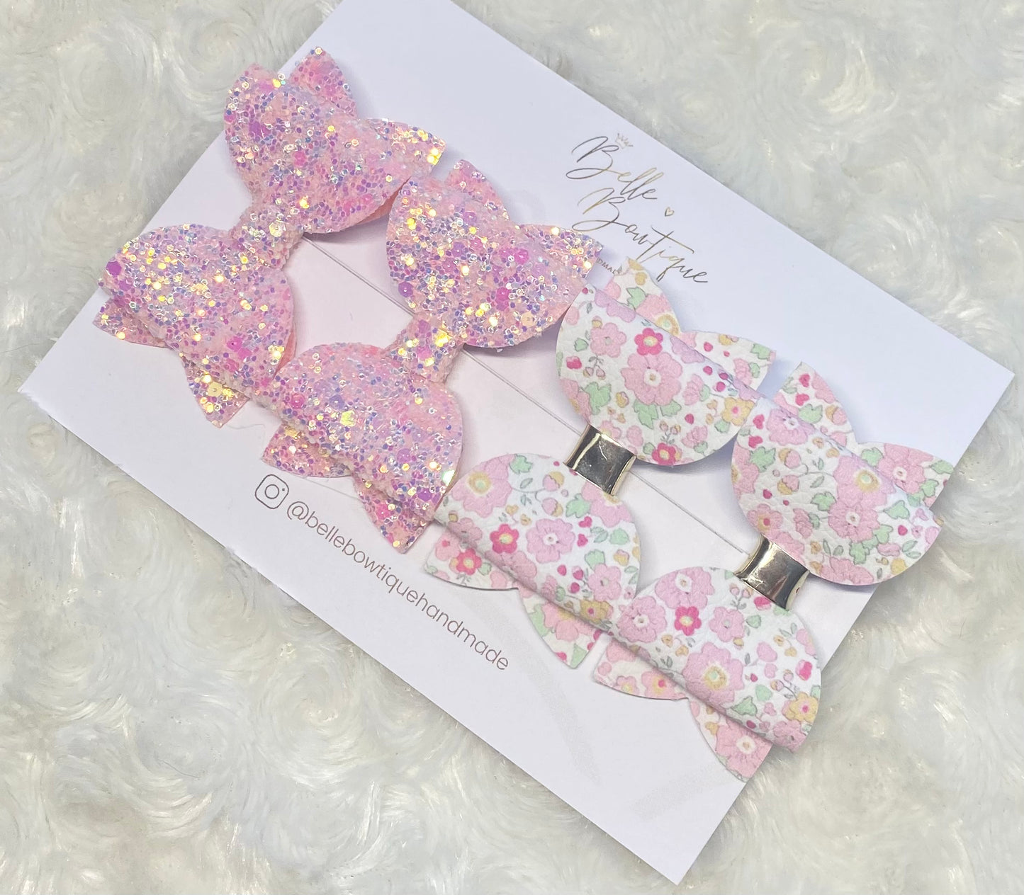 Pink and Floral Bow Clip Set