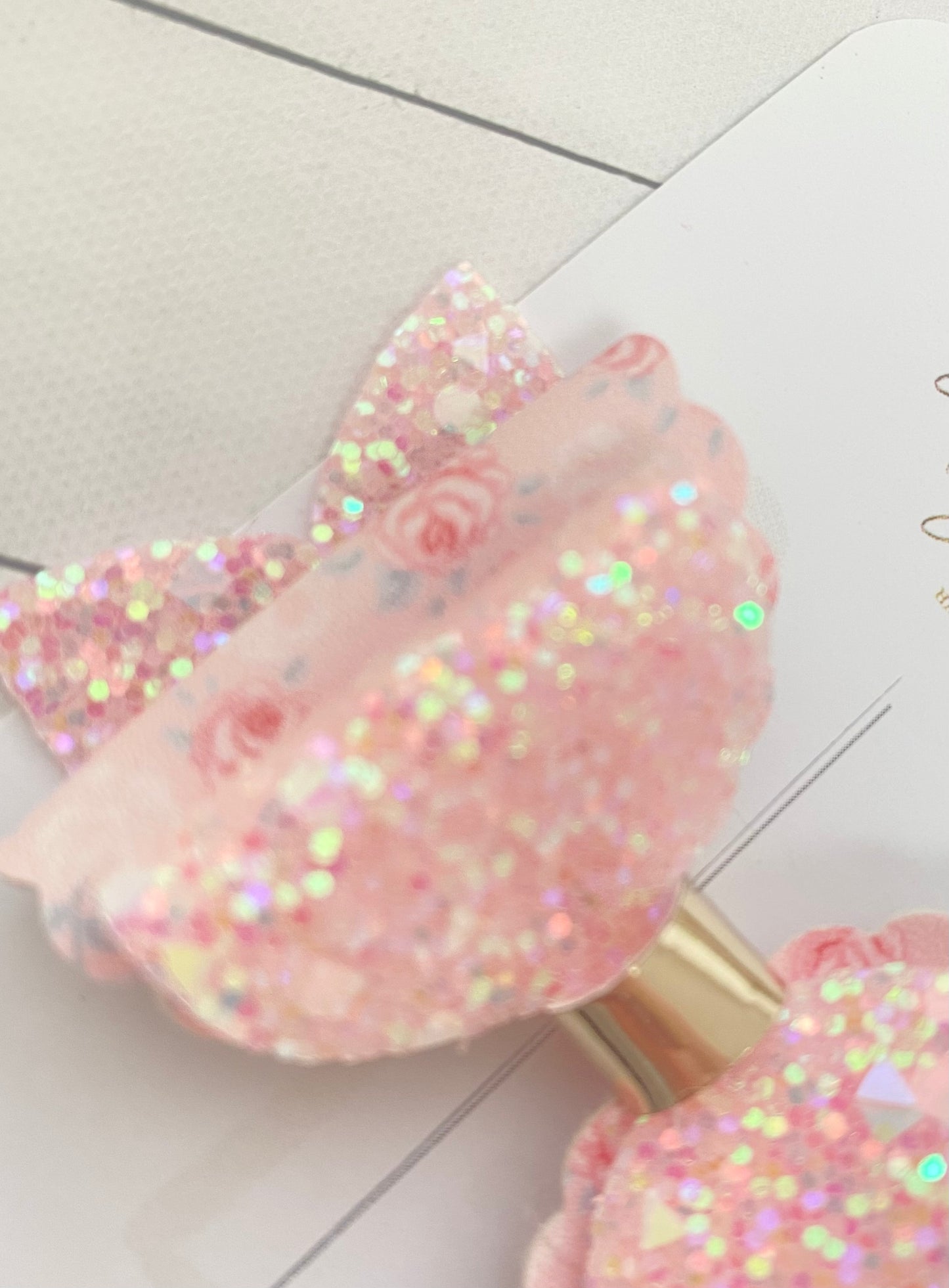Pink Floral and Glitter Bow