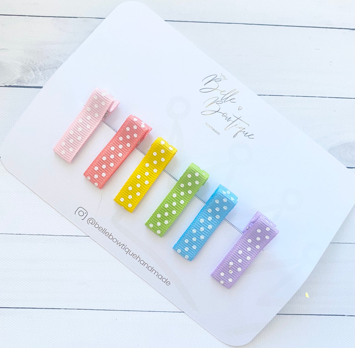 Polka Dot Rainbow ribbon fringe clips pack of 6