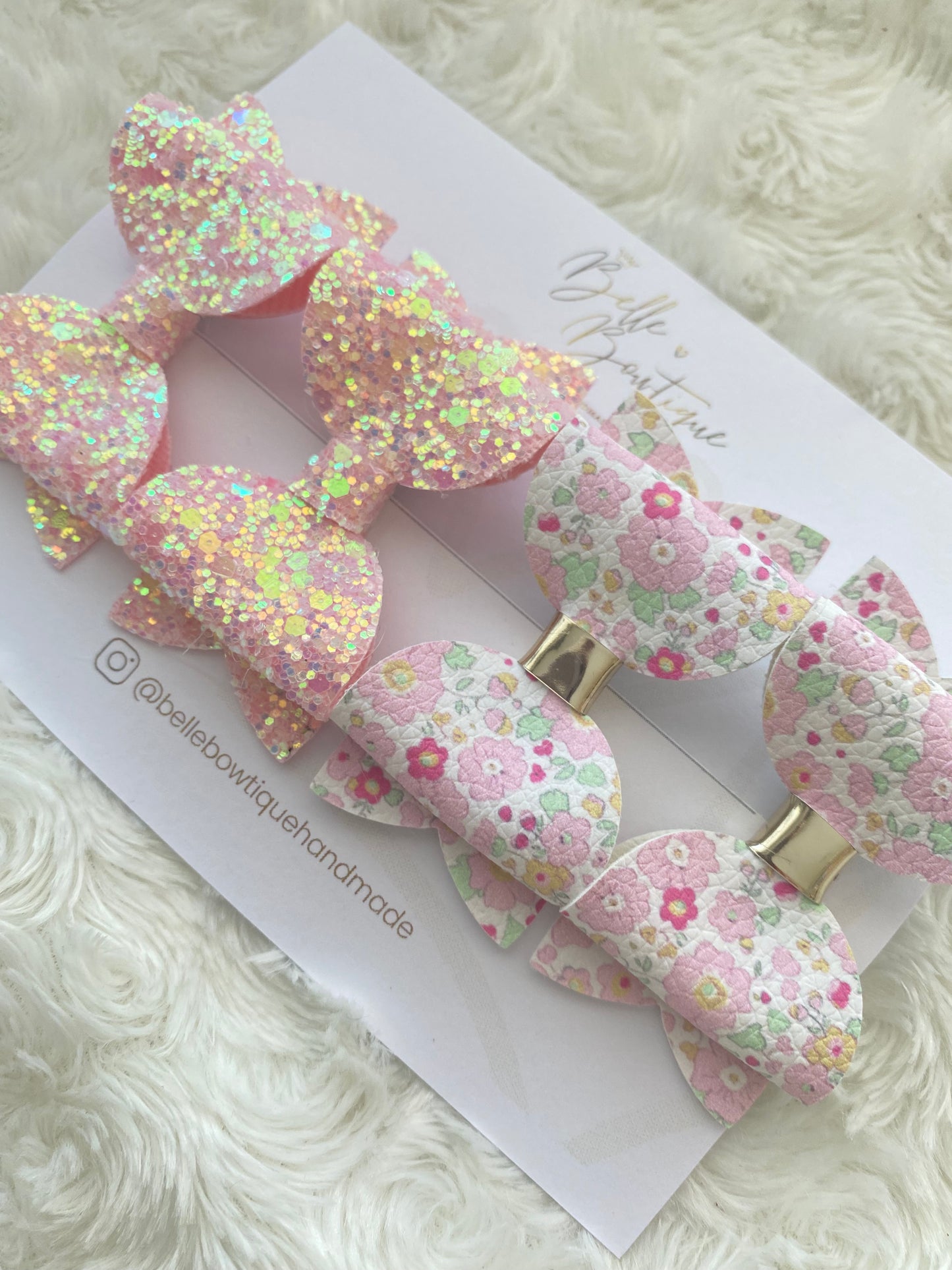 Pink and Floral Bow Clip Set