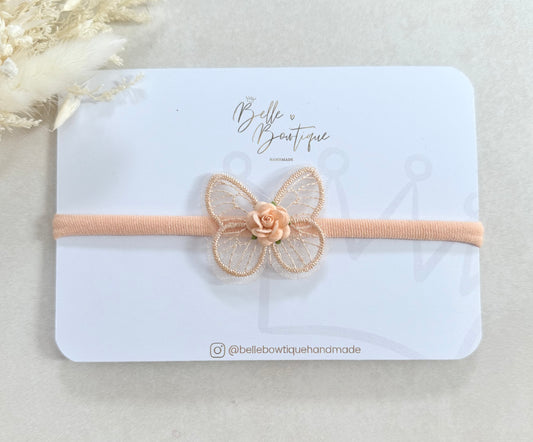 Peach Butterfly Baby Headband with Rose Flower
