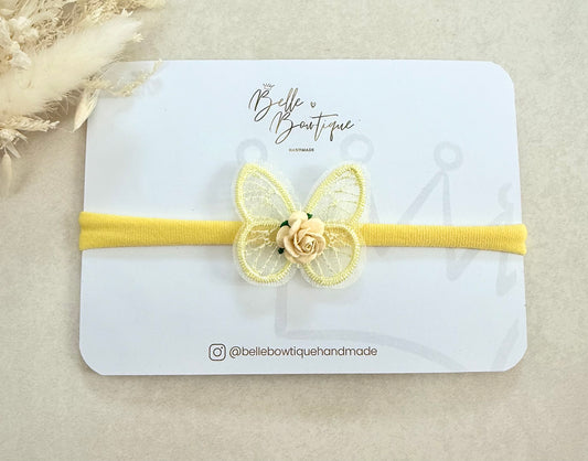 Yellow Butterfly Baby Headband with Rose Flower