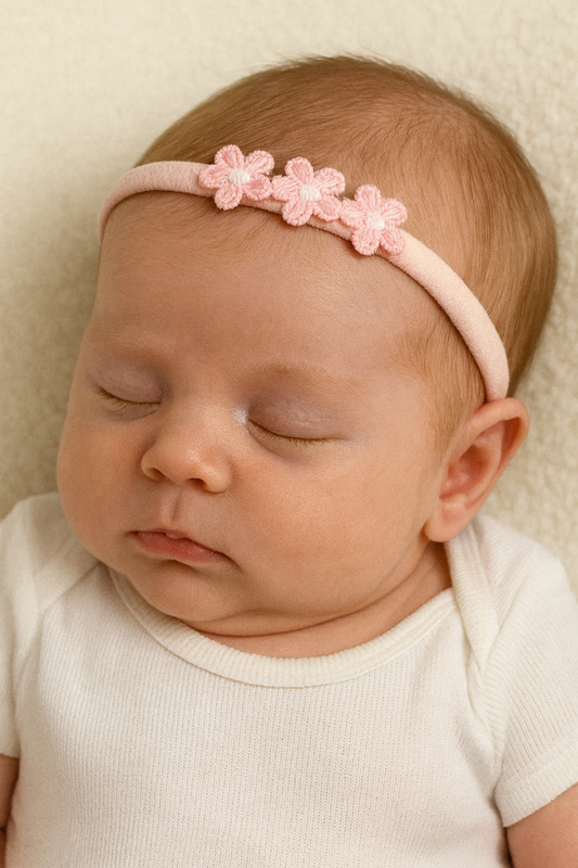 Crochet Triple Flower Soft Baby Headband - choose colour