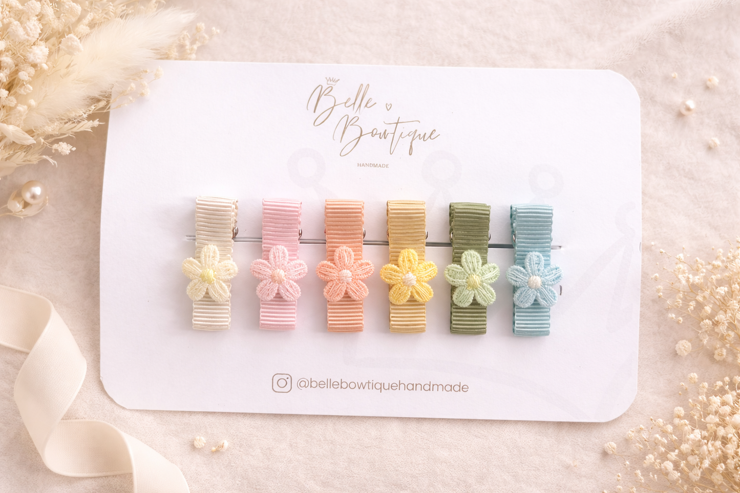 Fully Lined Ribbon Rainbow Flower Fringe Clips