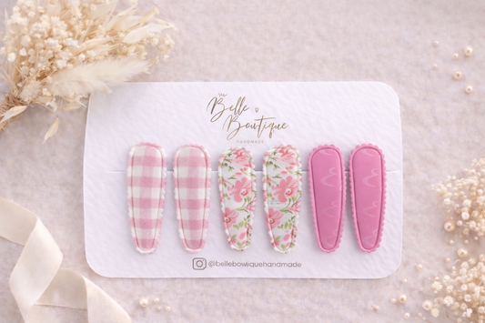 Pink Flower Snap Hair Clips Set