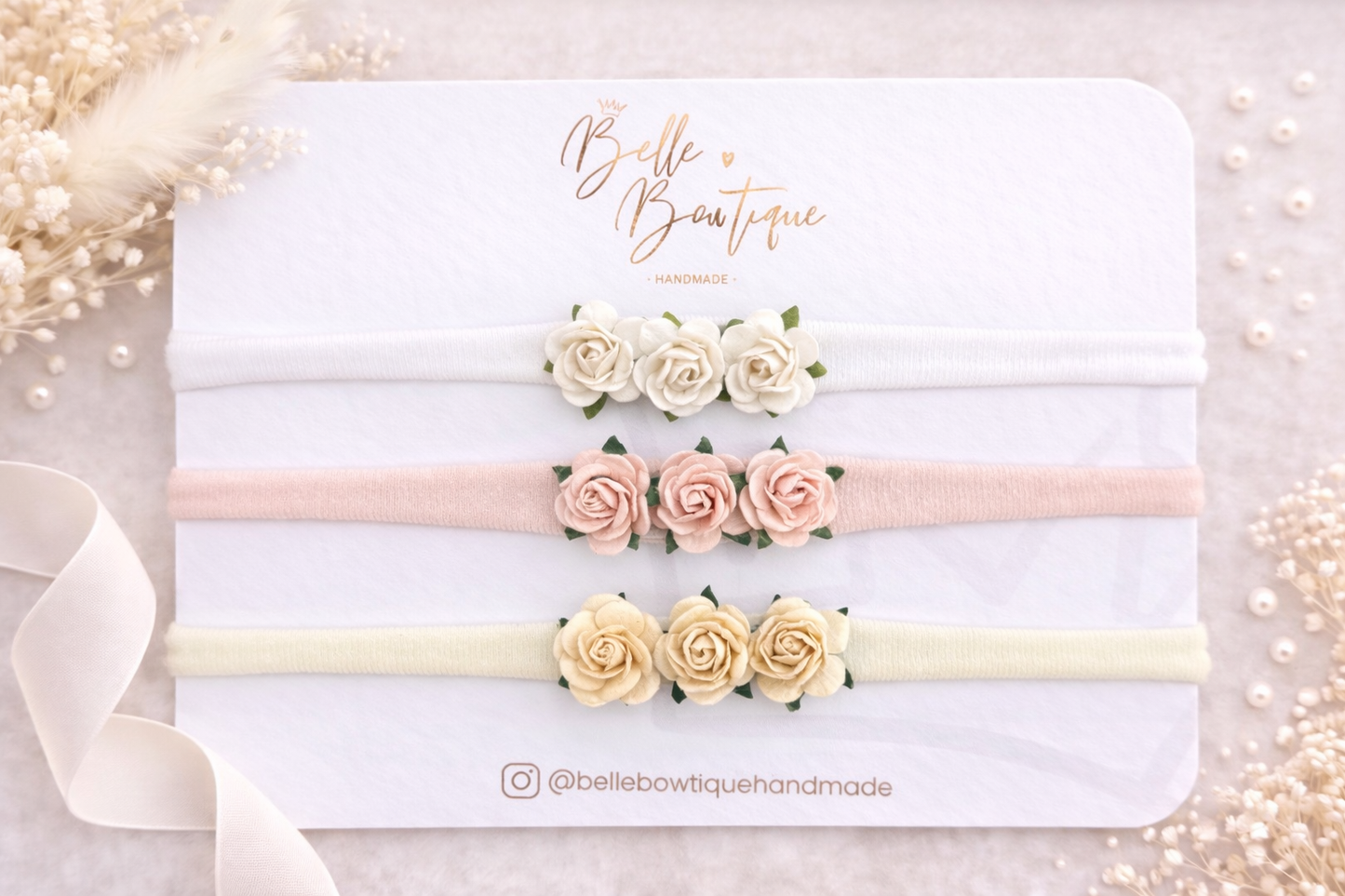 Trio of Roses Baby Headband Set- 3 colours