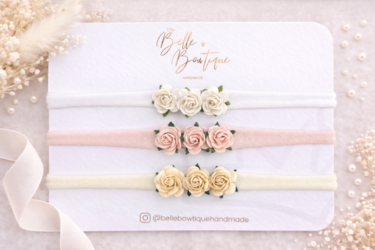 Trio of Roses Baby Headband Set- 3 colours