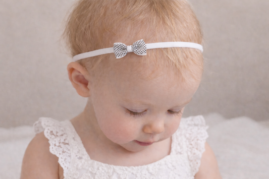 White Bow with Black Polka Dots Baby Headband