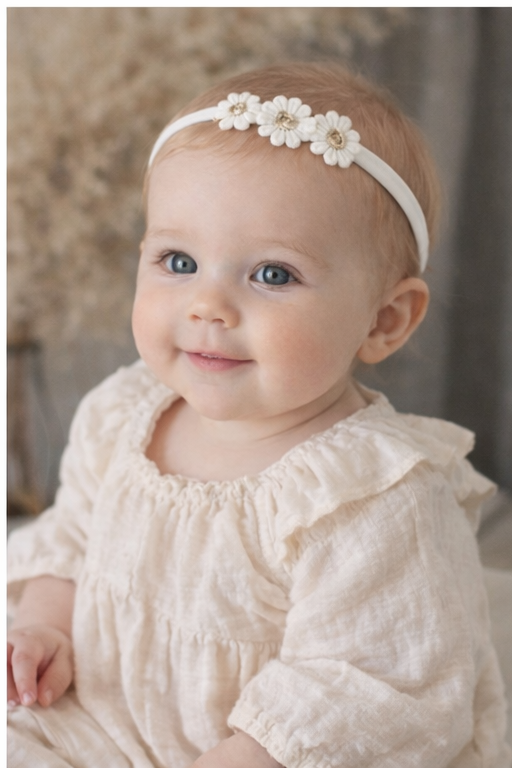 White Gold Daisy Baby Headband