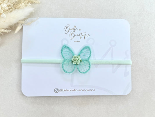 Mint Green Butterfly Baby Headband with Rose Flower