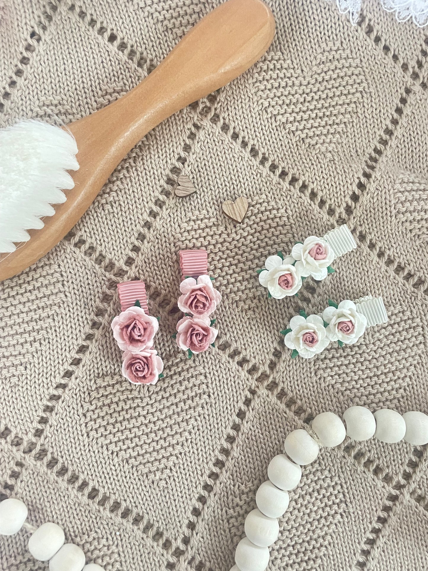 Rose Flower Lined Clips Pink/Ivory