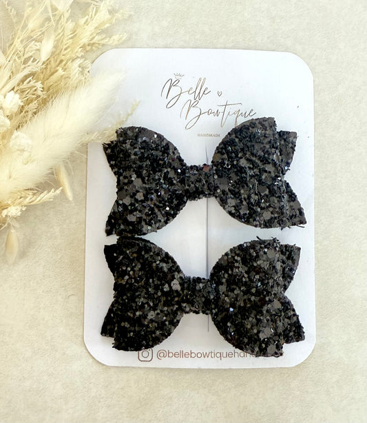 Pair of 2.5 inches Black Glitter Bows