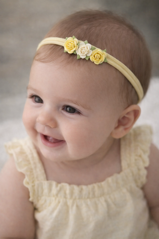 Lemon Yellow and White Rose Headband