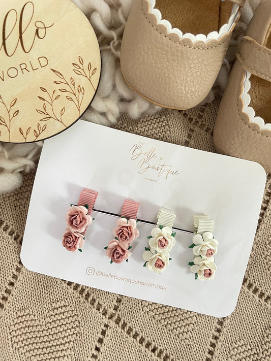 Rose Flower Lined Clips Pink/Ivory