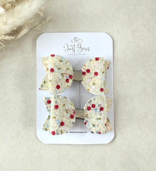 Pair of Cherry Print Glitter Hair Bows