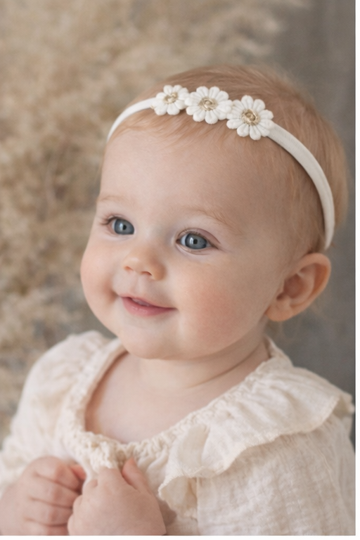 White Gold Daisy Baby Headband