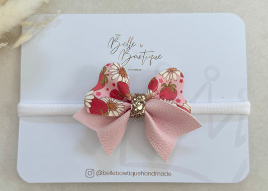 Strawberry Print Hair Bow Headband