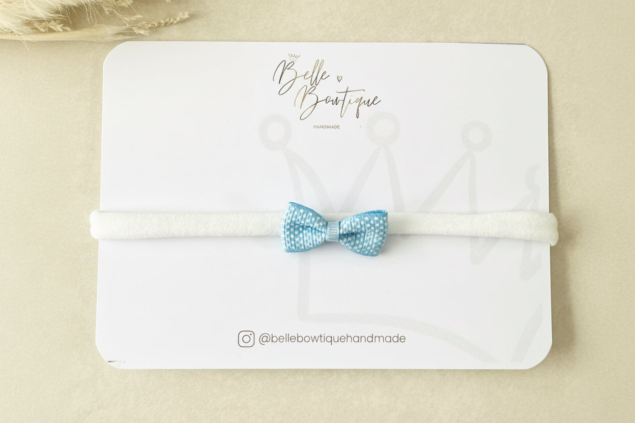 Blue and White Small Spotty Bow Headband