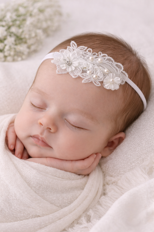 baby christening white lace headband
