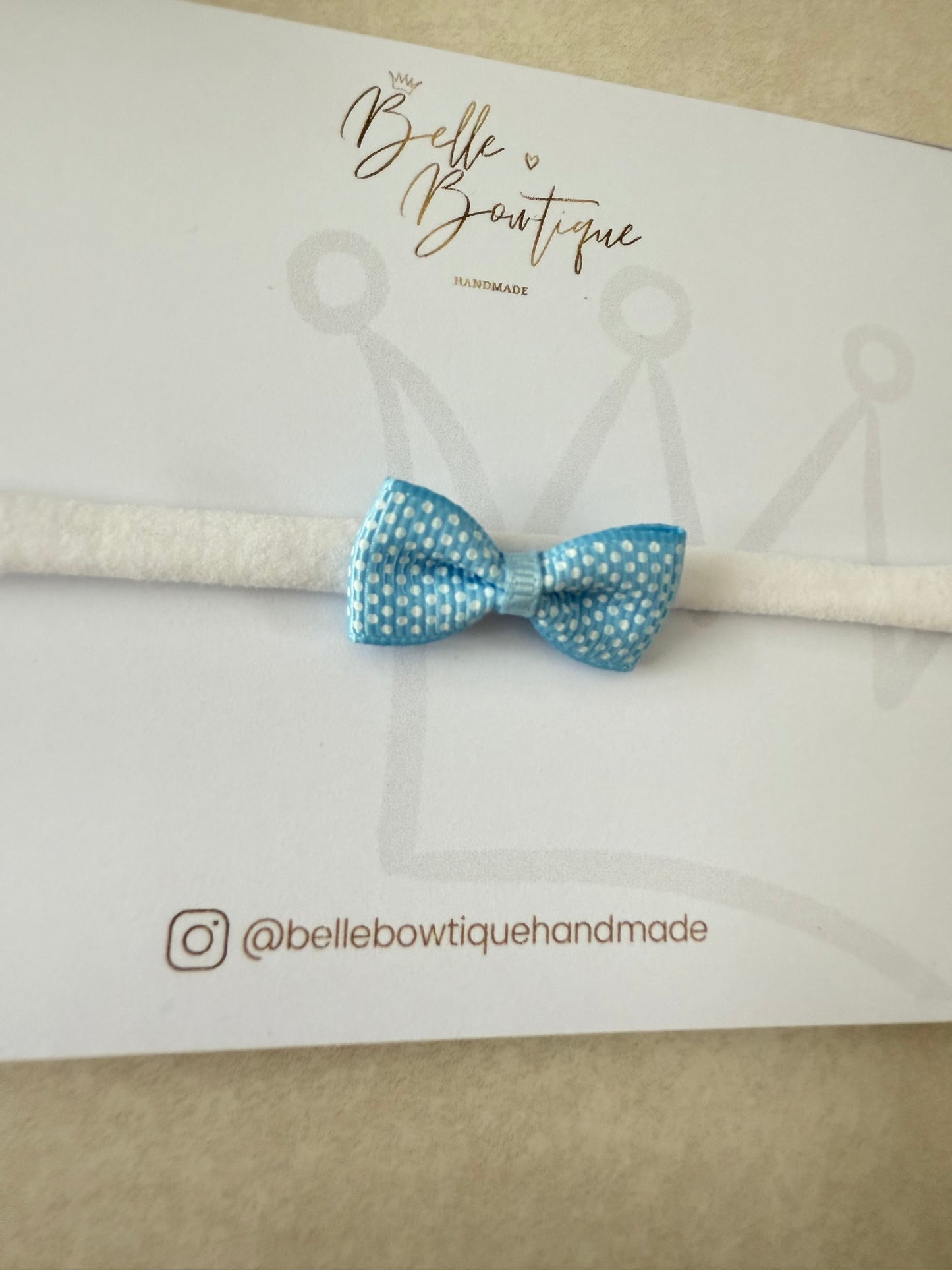 Blue and White Small Spotty Bow Headband