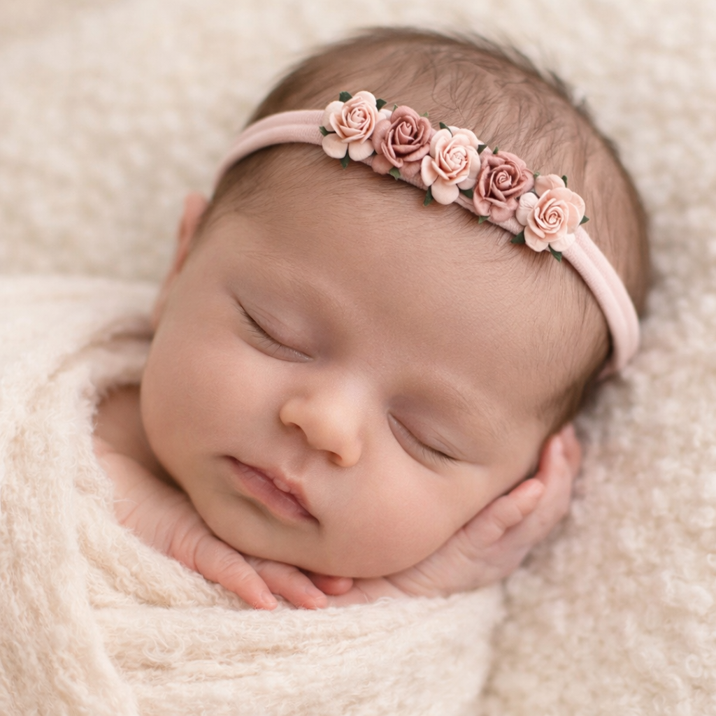 Pink and Dusky Pink Rose Baby Headband
