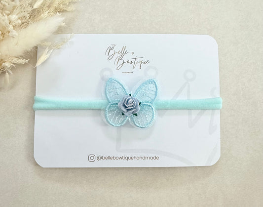 Blue Butterfly Baby Headband with Rose Flower