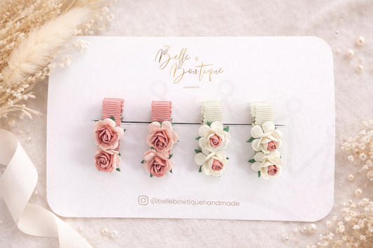 Rose Flower Lined Clips Pink/Ivory