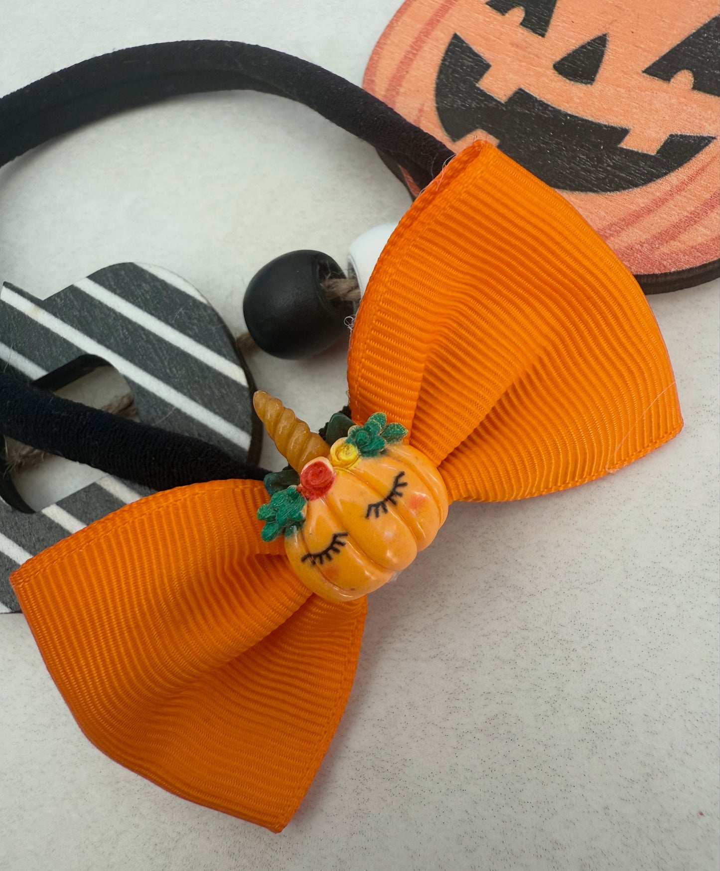 Halloween Sleepy Pumpkin Bow Headband