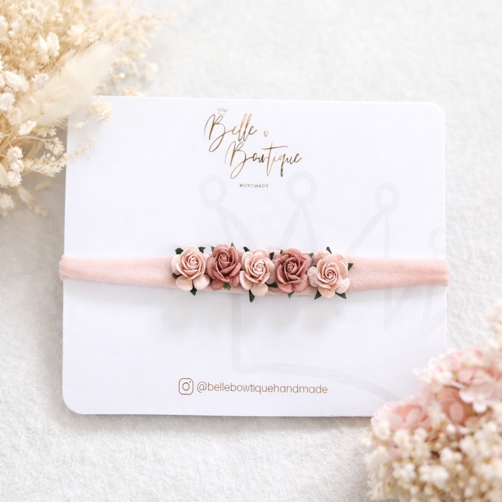 Pink and Dusky Pink Rose Baby Headband