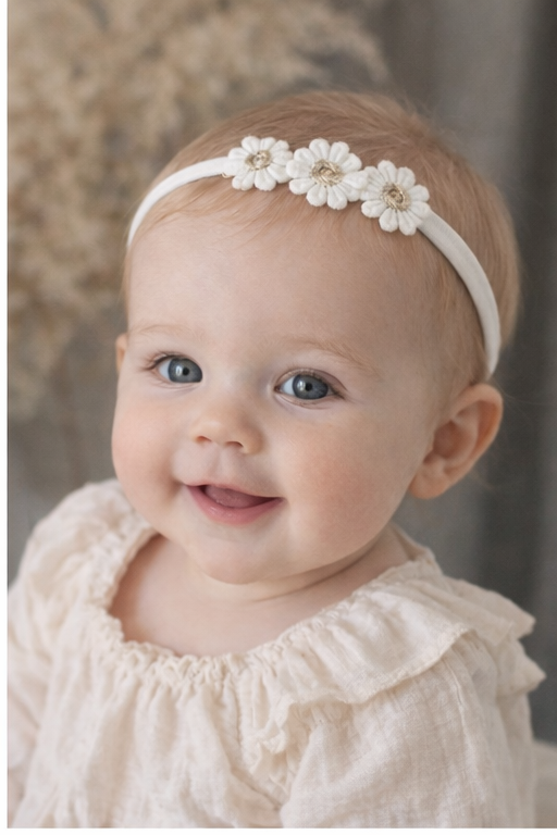 White Gold Daisy Baby Headband