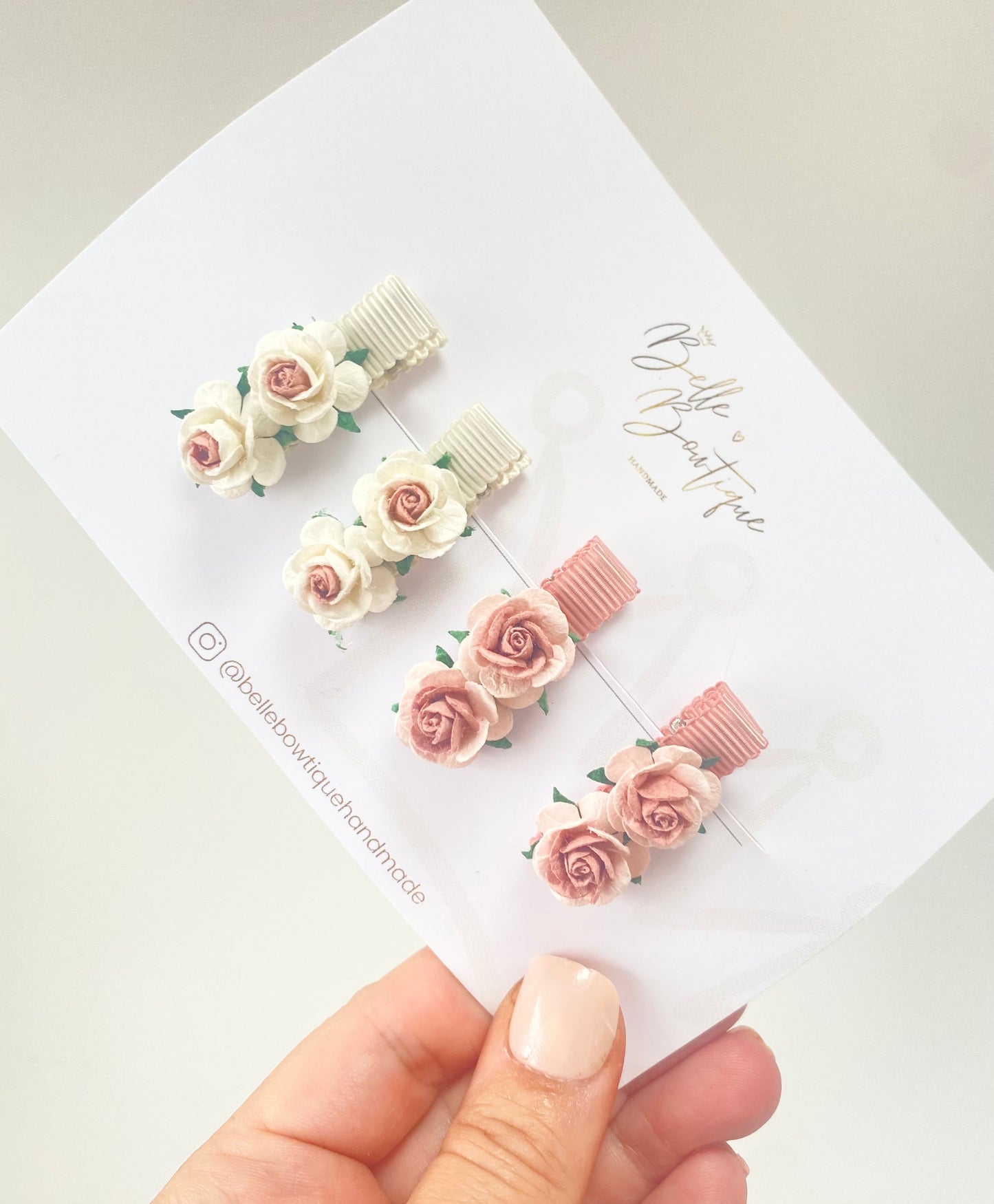 Rose Flower Lined Clips Pink/Ivory