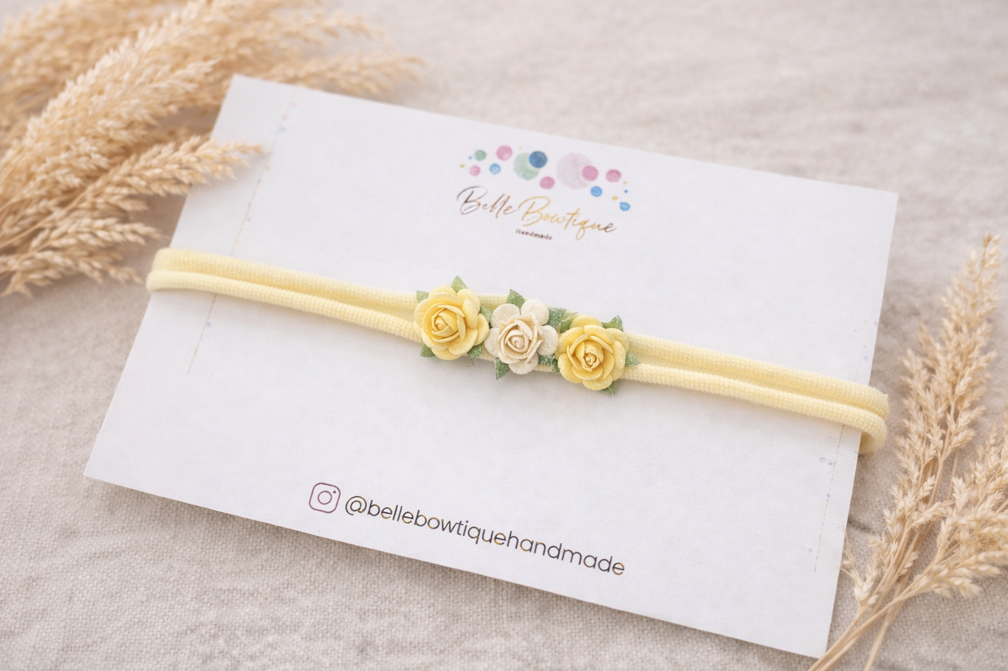 Lemon Yellow and White Rose Headband