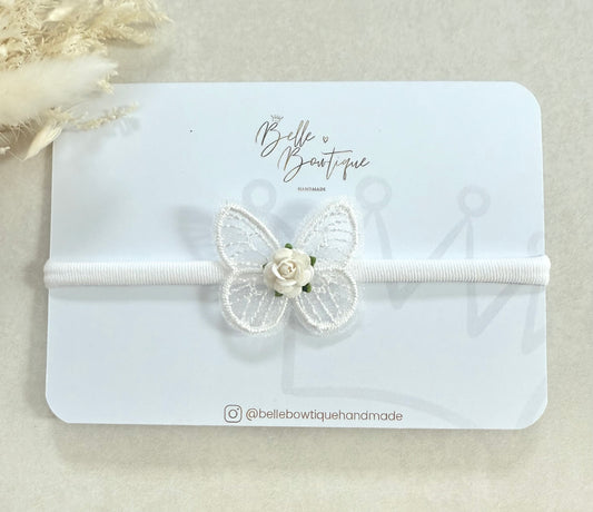 White Butterfly Baby Headband with Rose Flower