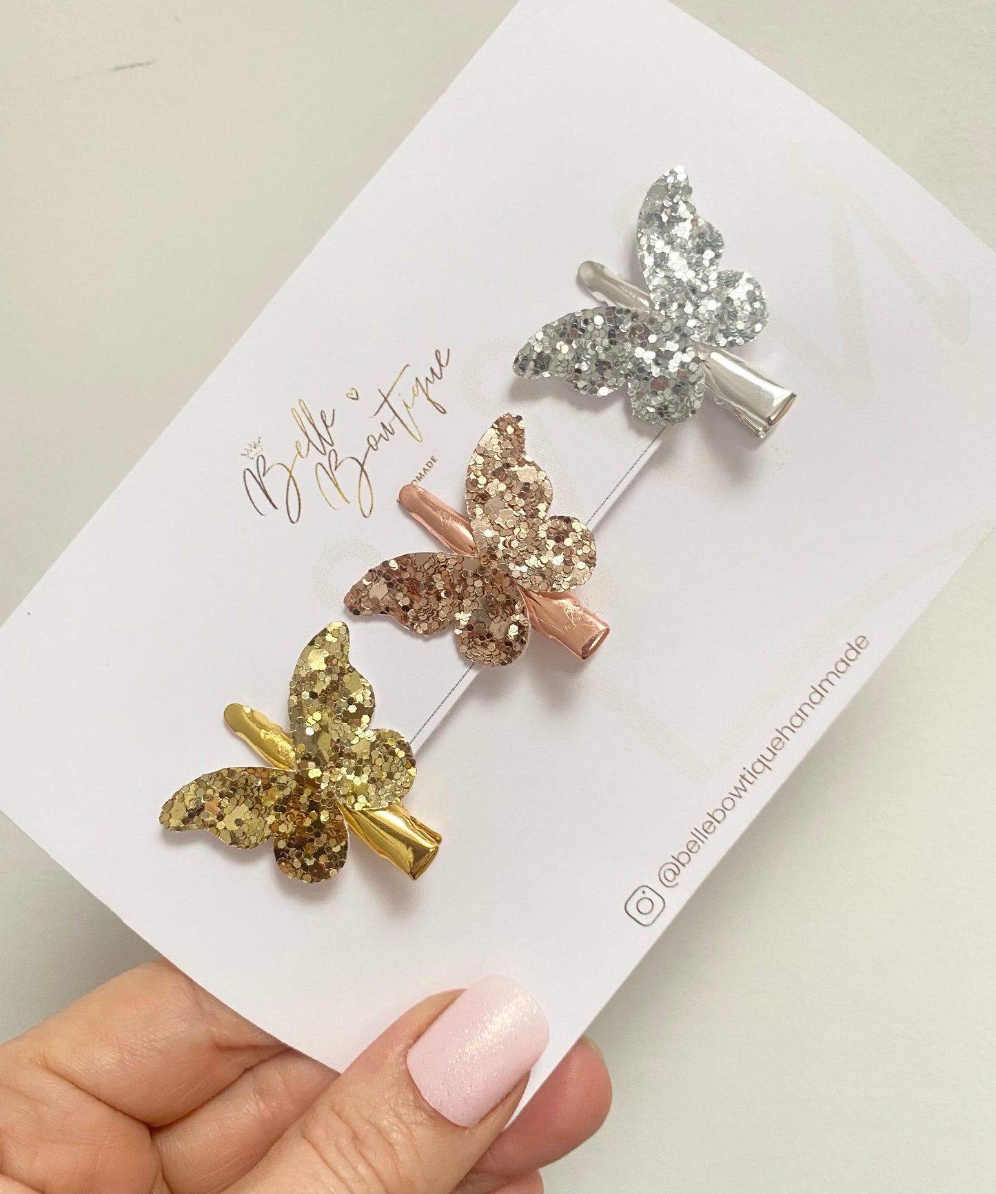 Trio of Butterfly Fringe Clips - Metallics