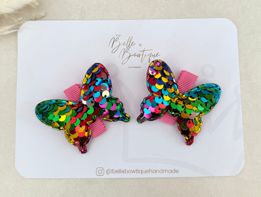 Sequin Butterfly Clips - pair