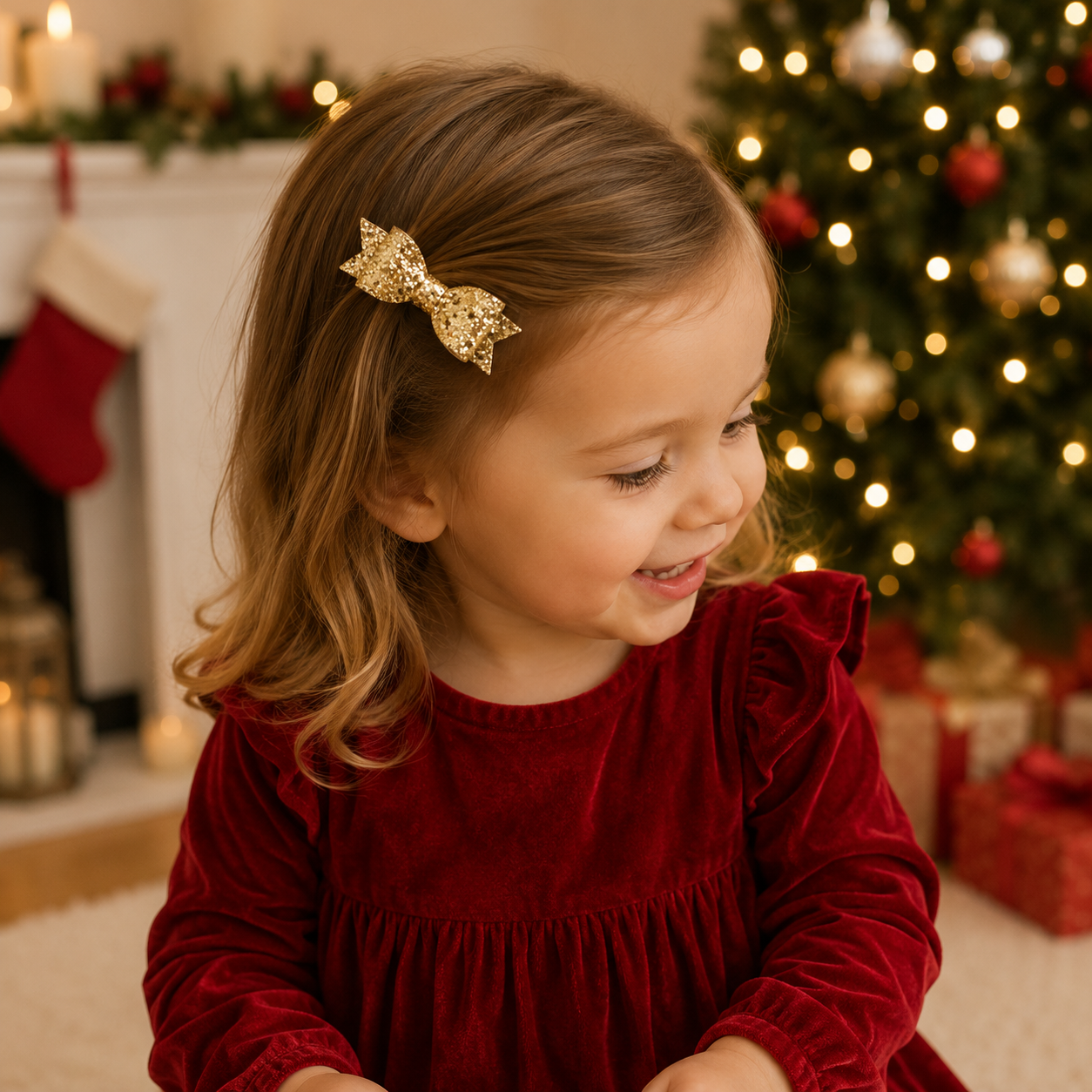 Handmade Christmas Hair Clip Set | Red or Green, Gold Glitter and Tartan Mini Bows