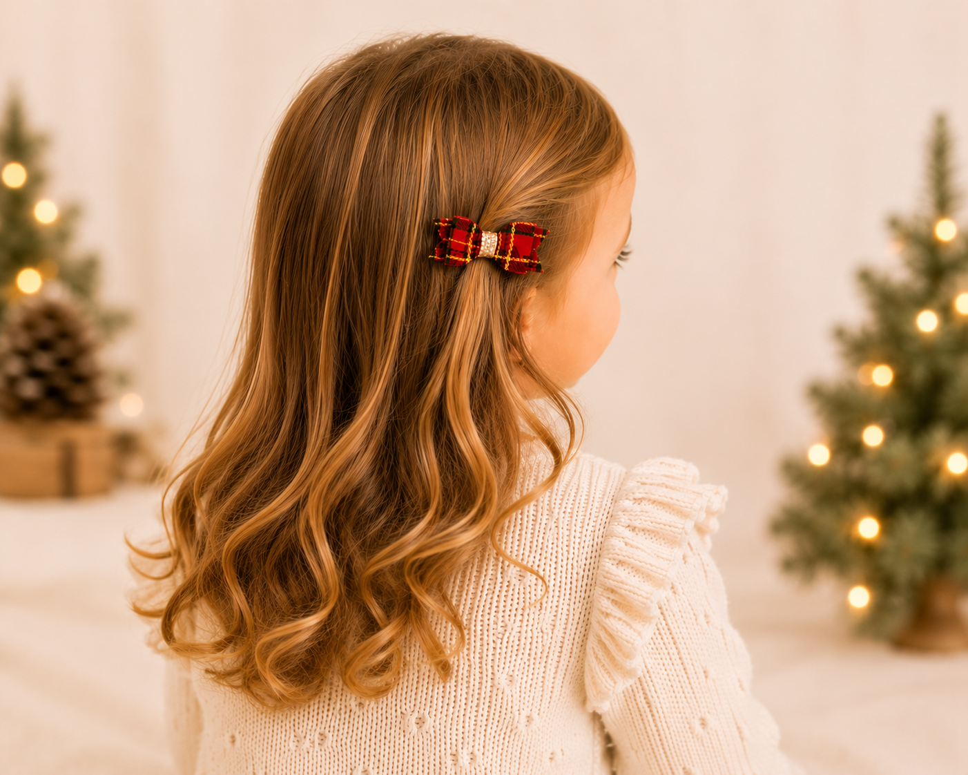 Handmade Christmas Hair Clip Set | Red or Green, Gold Glitter and Tartan Mini Bows
