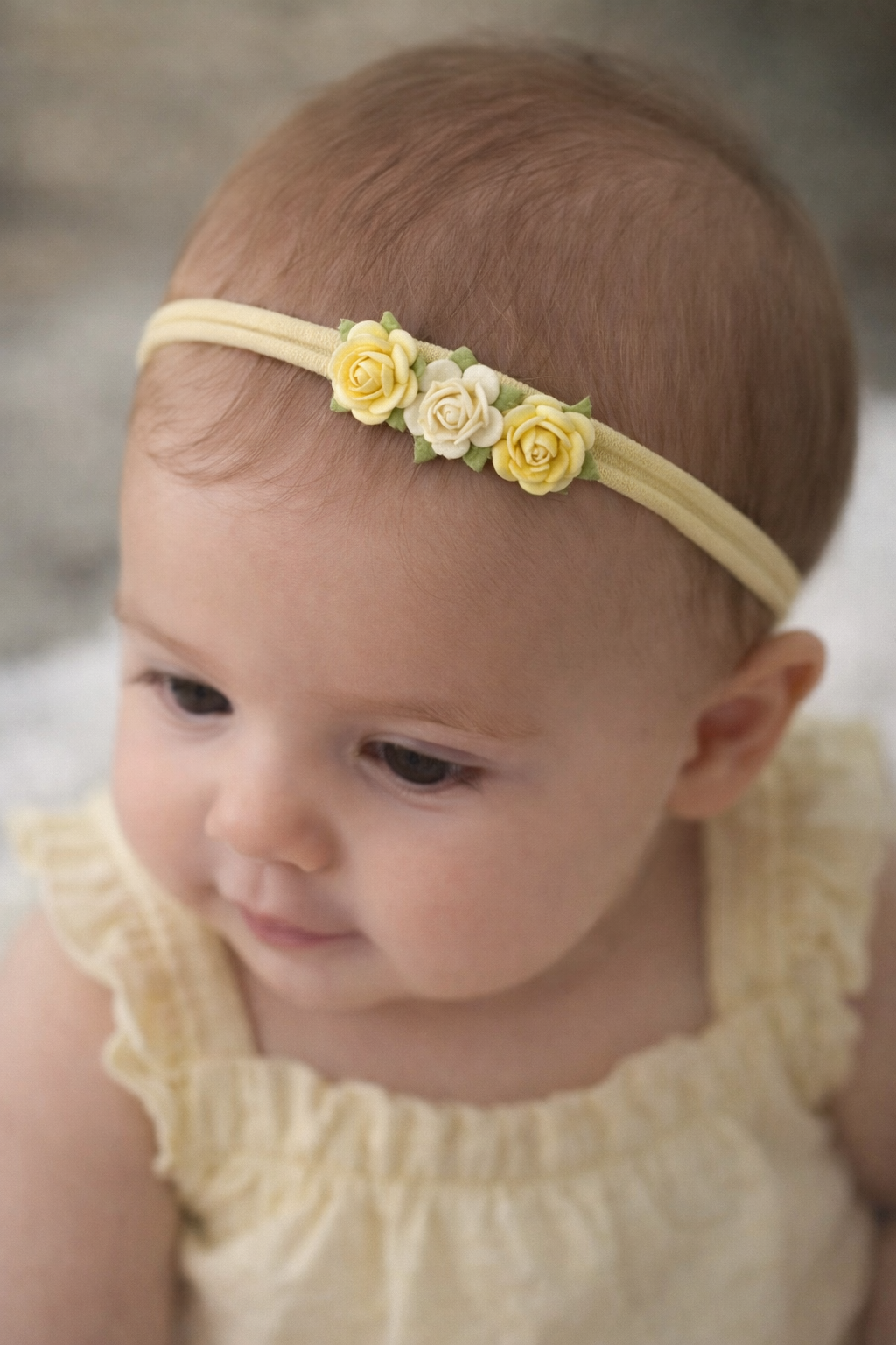 Lemon Yellow and White Rose Headband