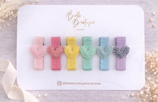 Rainbow Heart Ribbon Fringe Clips Pack of 6