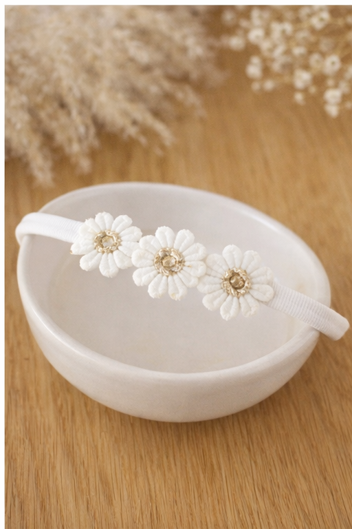 White Gold Daisy Baby Headband