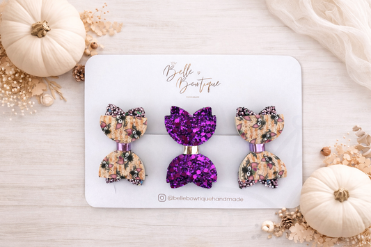 Halloween Bat Purple Mini Bow Hair Clips