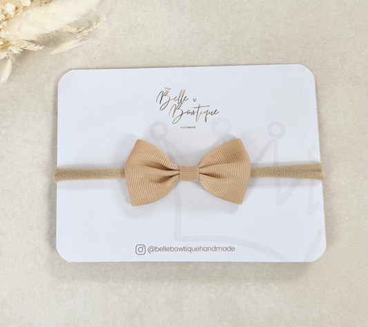 Tan Beige Grosgrain Bow Baby Headband