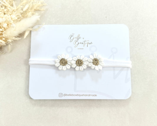 White Gold Daisy Baby Headband