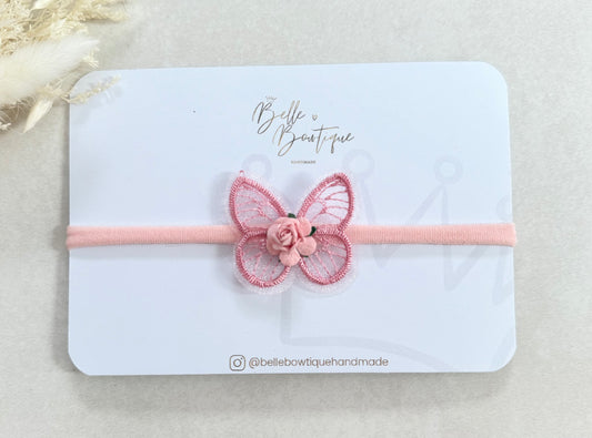 Pink Butterfly Baby Headband with Rose Flower