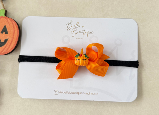 Halloween Sleepy Pumpkin Bow Headband