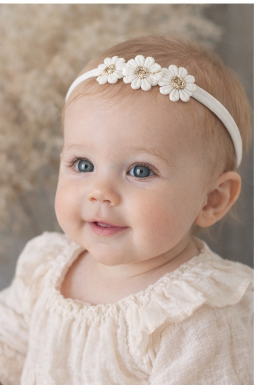 White Gold Daisy Baby Headband