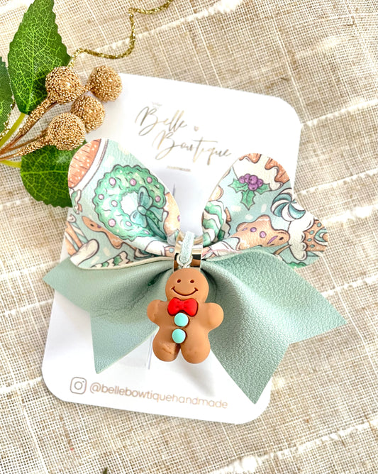Gingerbread Man Christmas Hair Bow Clip