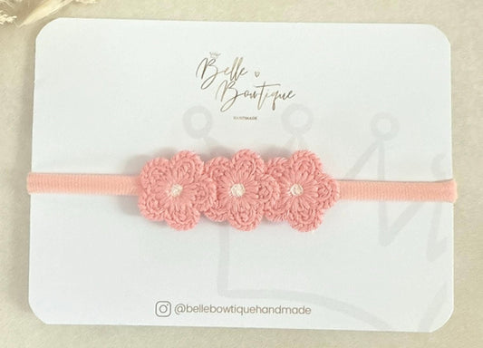 Pink Crochet Flower Baby Headband